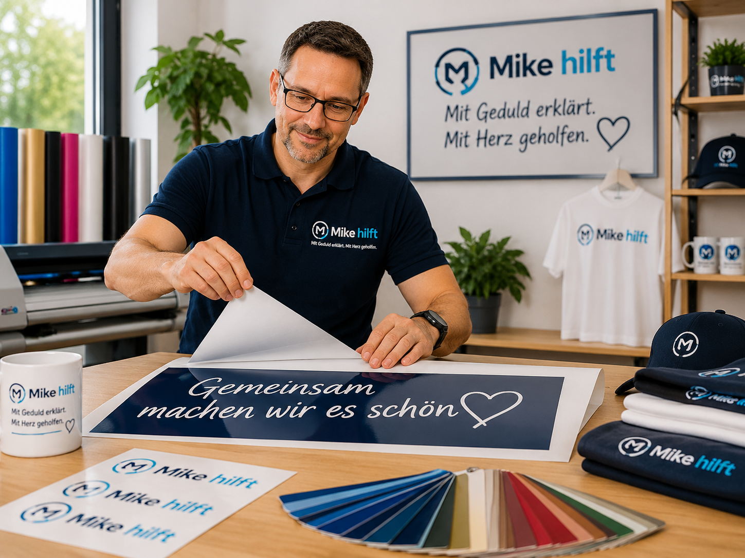 Mike bei der Anfertigung einer Beschriftung